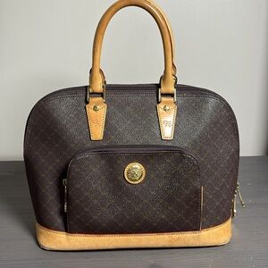 Rioni Lauren 32 Italian Dome Handle Bag RR Monogram Print Brown Handbag